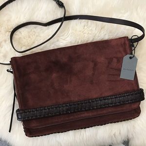 All Saints Large Club Suede and Leather Clutch